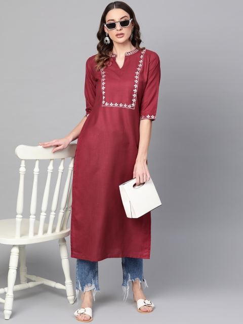 

Libas Women Maroon Yoke Design Straight Kurta