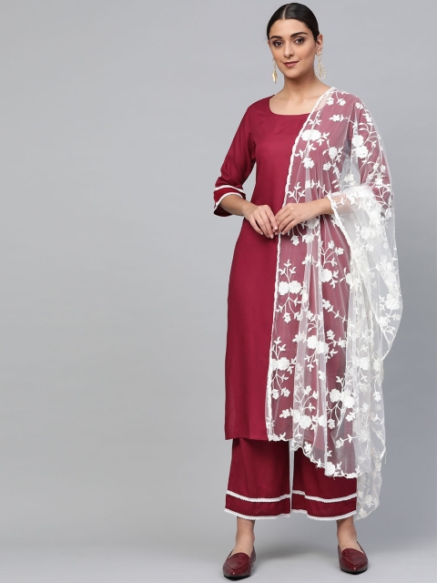 

Libas Women Maroon & White Solid Kurta with Palazzos & Dupatta