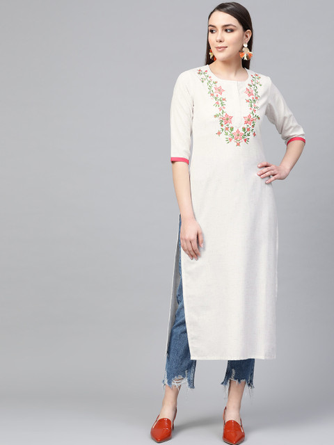

Libas Women White Yoke Design Straight Kurta