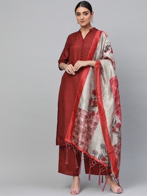 

Libas Women Maroon & Grey Solid Kurta with Palazzos & Dupatta