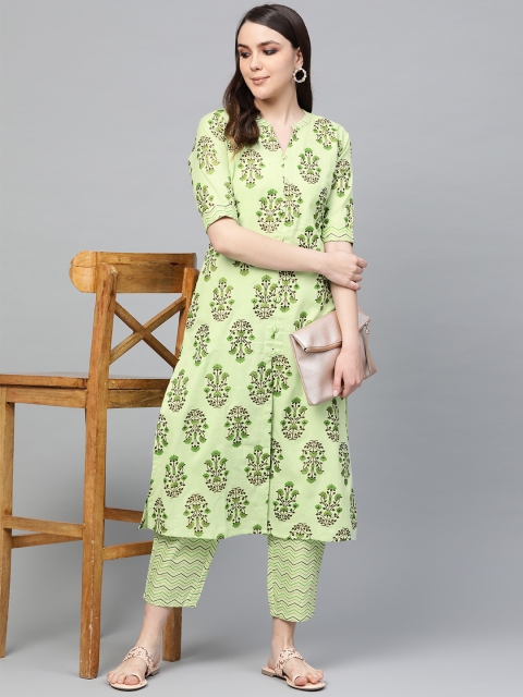 

Libas Women Green & Golden Printed Kurta with Trousers