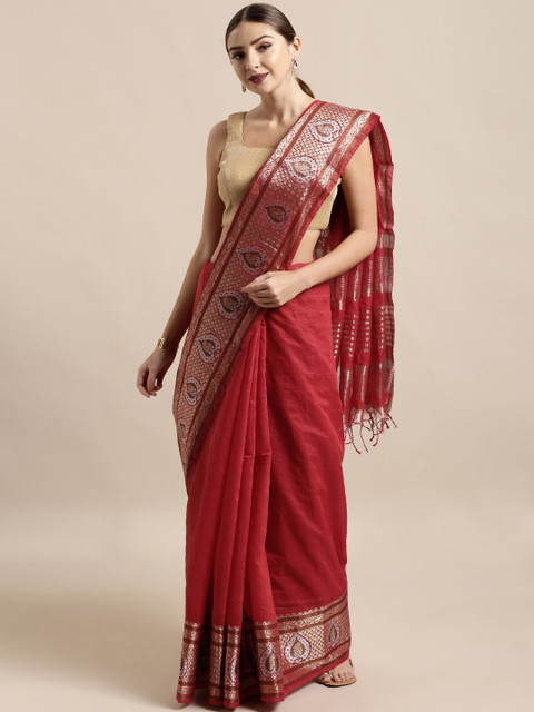 

Mitera Red Silk Cotton Woven Design Kanjeevaram Saree