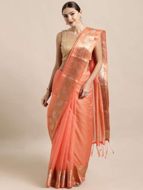 

Mitera Peach-Coloured Silk Cotton Checked Kanjeevaram Saree