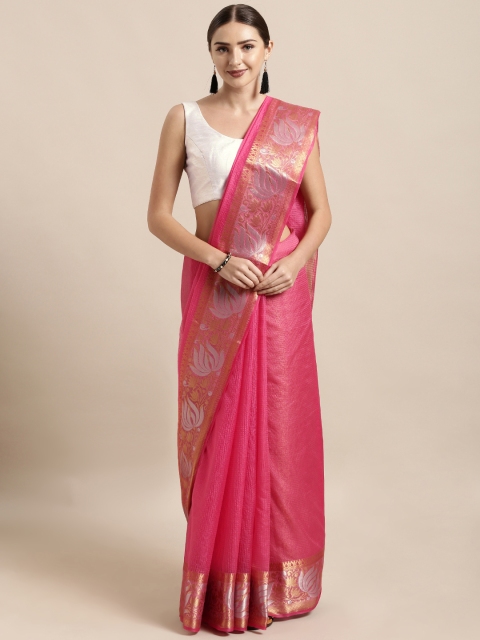 

Mitera Pink Silk Cotton Checked Kanjeevaram Saree