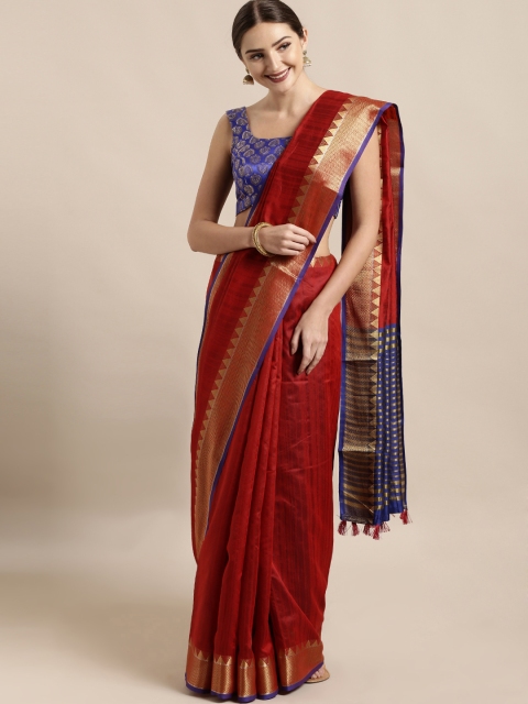 

Mitera Maroon Silk Blend Solid Chanderi Saree
