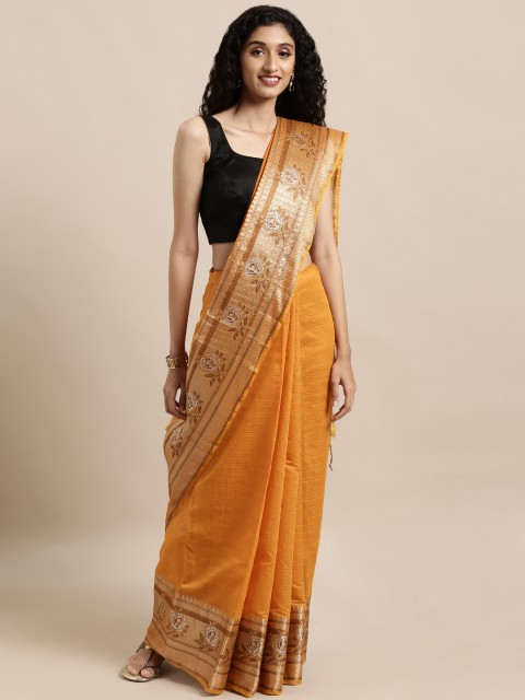 

Mitera Mustard Yellow Silk Cotton Woven Design Kanjeevaram Saree