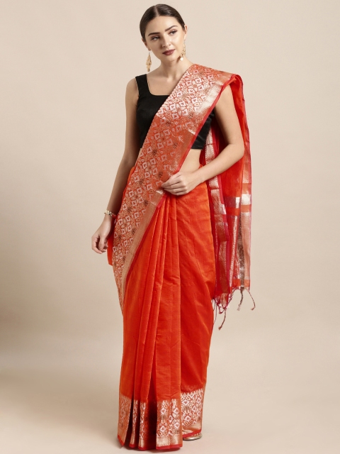 

Mitera Orange Silk Cotton Woven Design Banarasi Saree