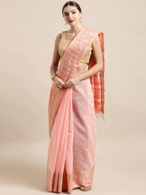 

Mitera Pink Silk Cotton Solid Kanjeevaram Saree