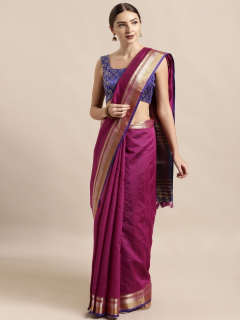 

Mitera Purple Silk Blend Woven Design Chanderi Saree