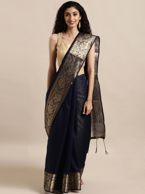 

Mitera Navy Blue Silk Cotton Checked Kanjeevaram Saree