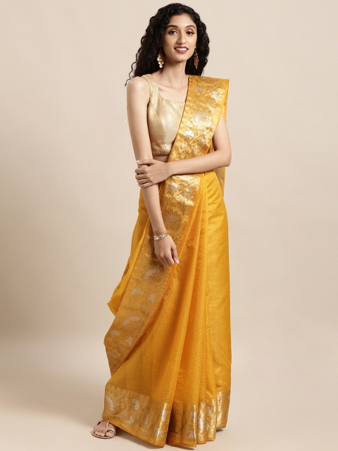 

Mitera Mustard Yellow Silk Cotton Woven Design Kanjeevaram Saree
