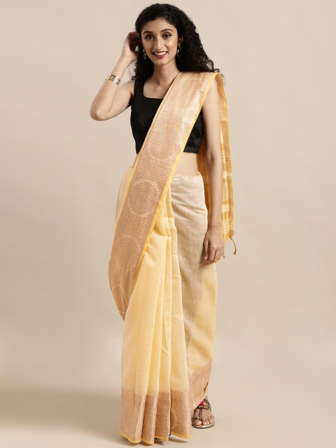 

Mitera Cream-Coloured Silk Cotton Woven Design Kanjeevaram Saree