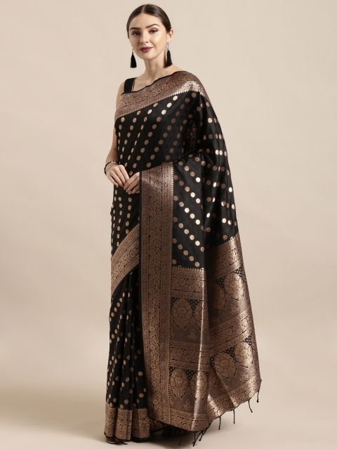 

Mitera Black & Gold-Toned Silk Cotton Woven Design Banarasi Saree