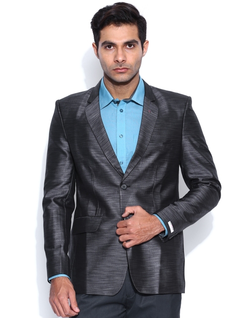 

Blazer Quarter Grey Slim Fit Self Design Party Blazer