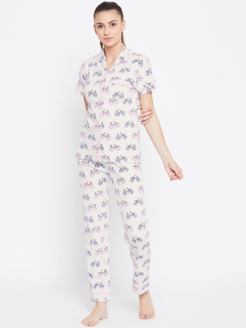 

Nite Flite Women Grey Melange & Pink Printed Night suit