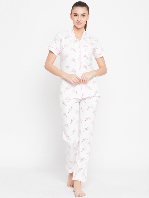 

Nite Flite Women White & Pink Printed Night suit