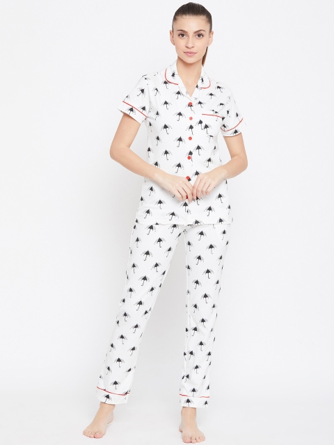 

Nite Flite Women White & Grey Printed Night suit