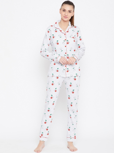 

Nite Flite Women Grey Melange & Red Printed Night suit