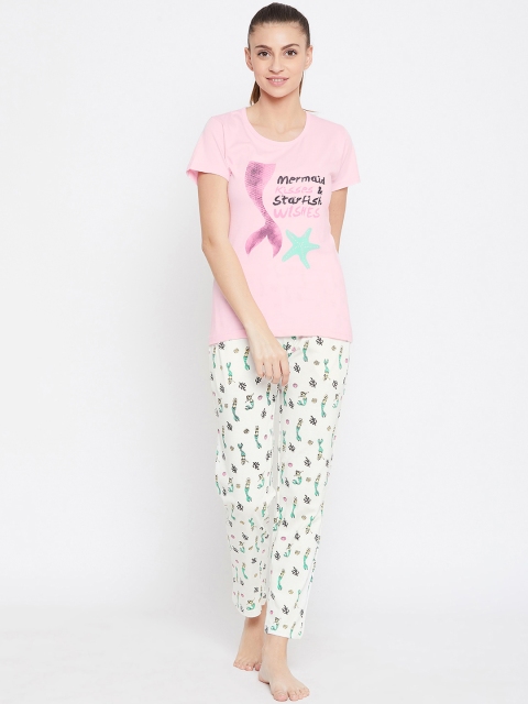 

Nite Flite Women Pink & White Printed Night suit