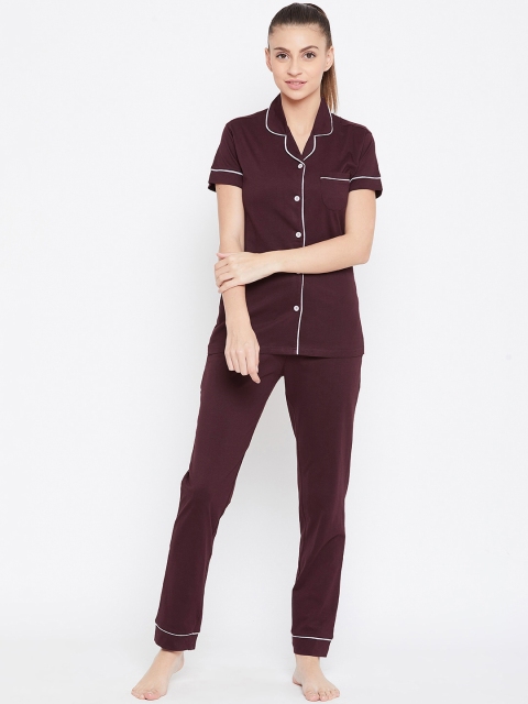 

Nite Flite Women Burgundy Solid Night suit