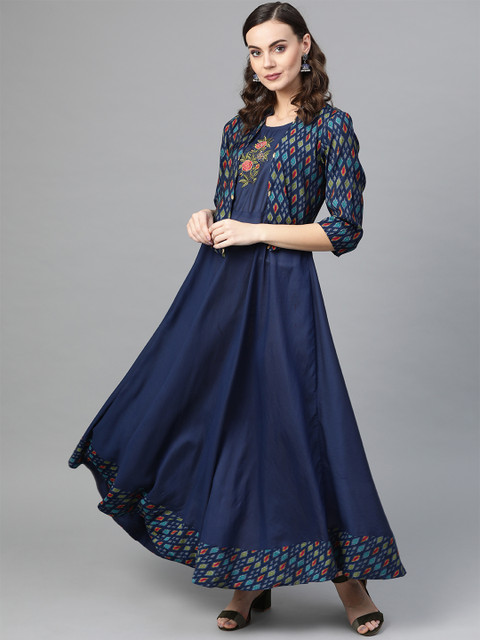 

Inddus Women Navy Blue Solid Maxi Dress