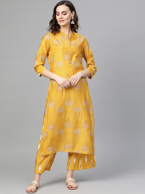 

Inddus Women Yellow & Off-White Printed Kurta with Palazzos