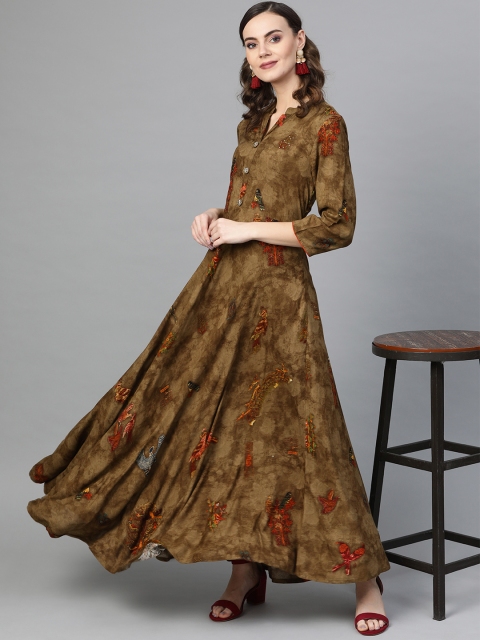 

Inddus Women Brown Printed Maxi Dress