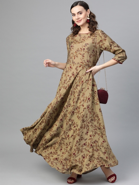 

Inddus Women Brown & Maroon Printed Maxi Dress