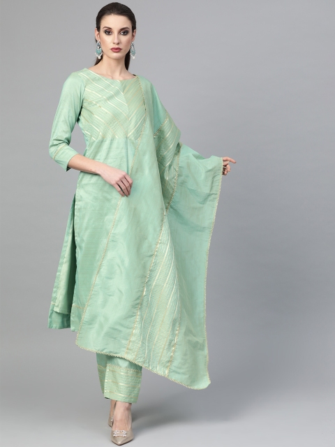 

Inddus Women Sea Green Yoke Design Kurta with Trousers & Dupatta