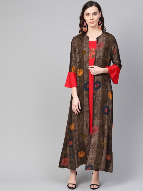 

Inddus Women Red Printed Layered Maxi Dress