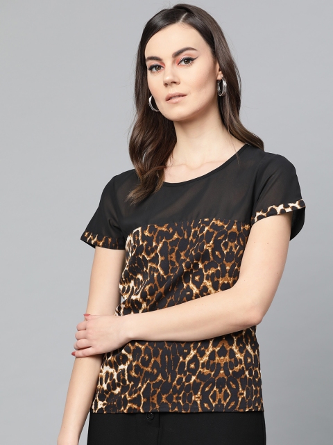 

Popnetic Women Black & Brown Animal Printed Top