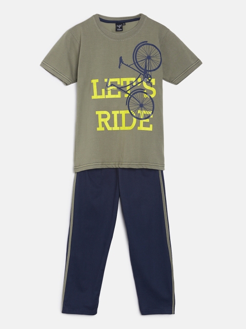 

Todd N Teen Boys Khaki-Green Printed T-shirt with Pyjamas