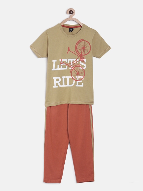 

Todd N Teen Boys Brown & Rust Printed T-shirt with Pyjamas, Camel brown