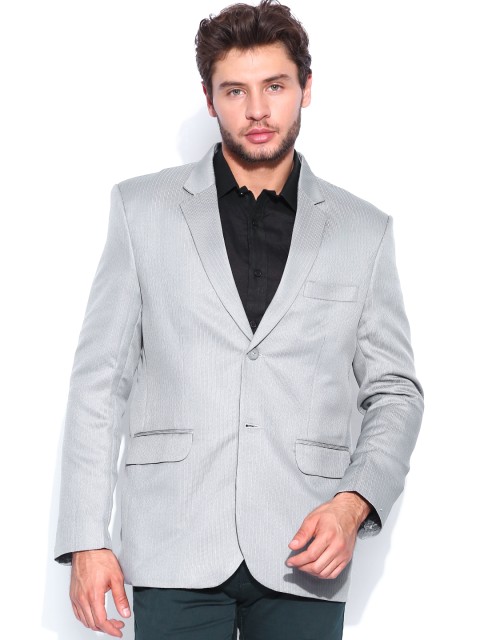 

Blazer Quarter Grey Slim Fit Striped Formal Blazer