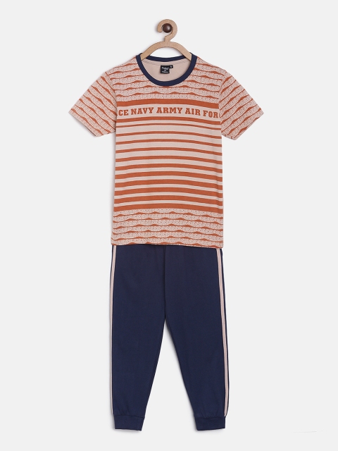 

Todd N Teen Boys Maroon & Navy Blue Printed T-shirt with Pyjamas