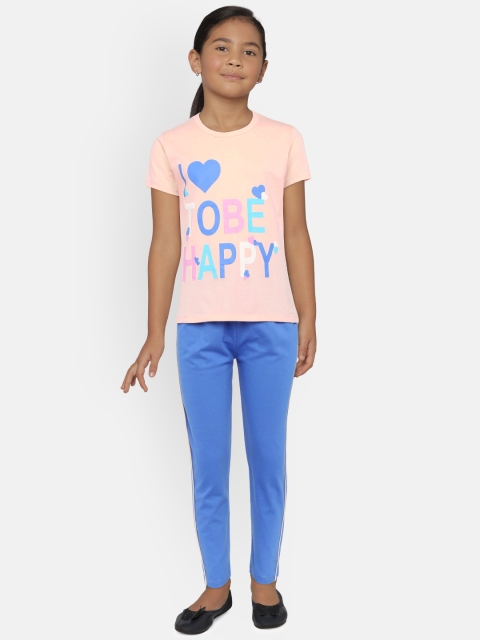 

Todd N Teen Girls Peach-Coloured Printed T-shirt with Pyjamas