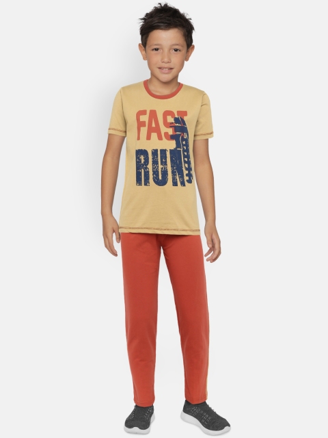 

Todd N Teen Boys Camel Brown Printed T-shirt with Pyjamas