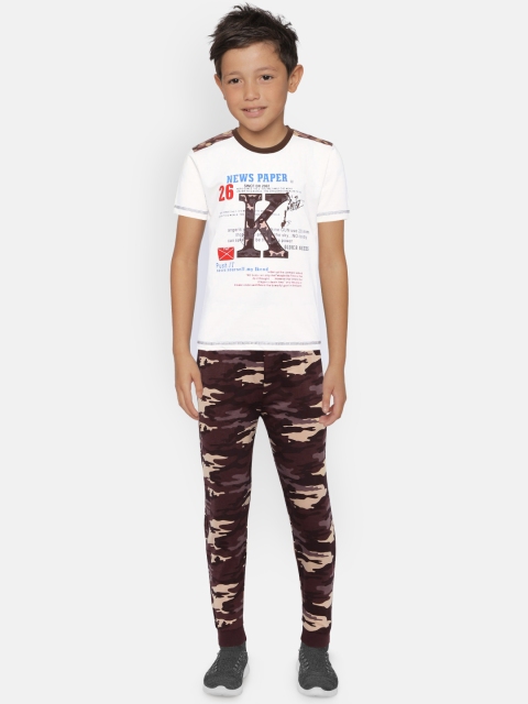

Todd N Teen Boys Off-White Printed T-shirt with Camouflage Pyjamas