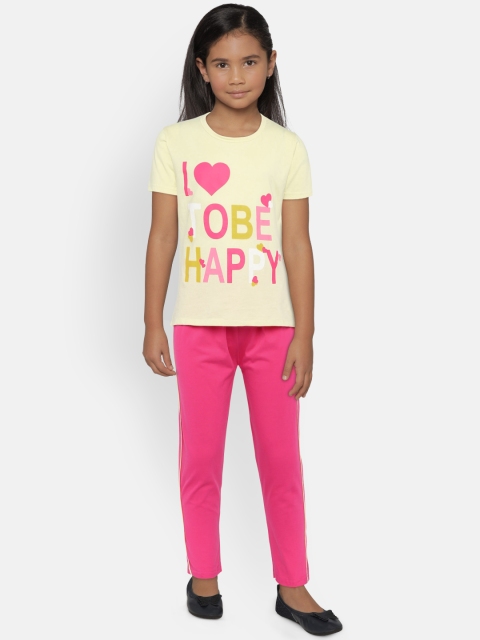 

Todd N Teen Girls Yellow Printed T-shirt with Pyjamas