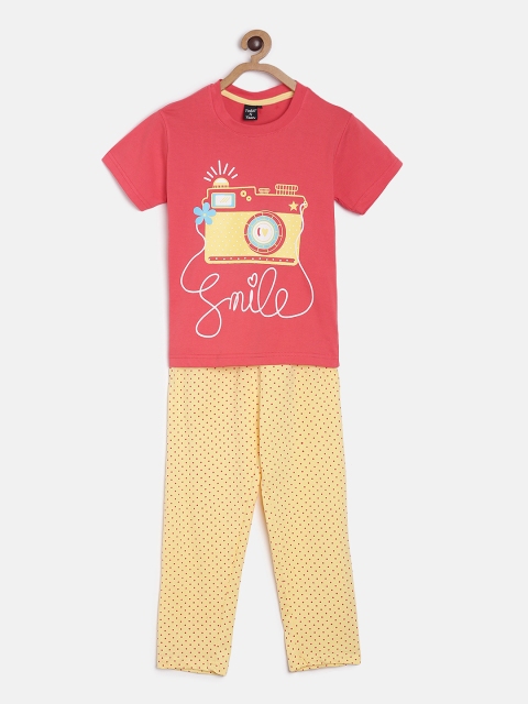 

Todd N Teen Girls Pink & Yellow Printed T-shirt with Pyjamas