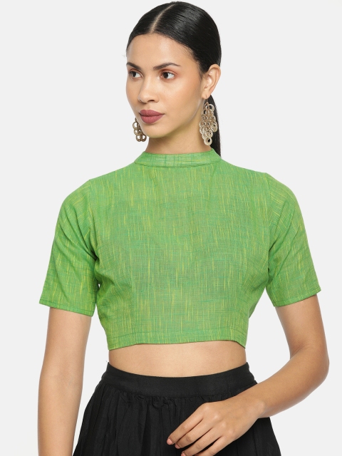 

tantkatha Women Green Solid Saree Blouse