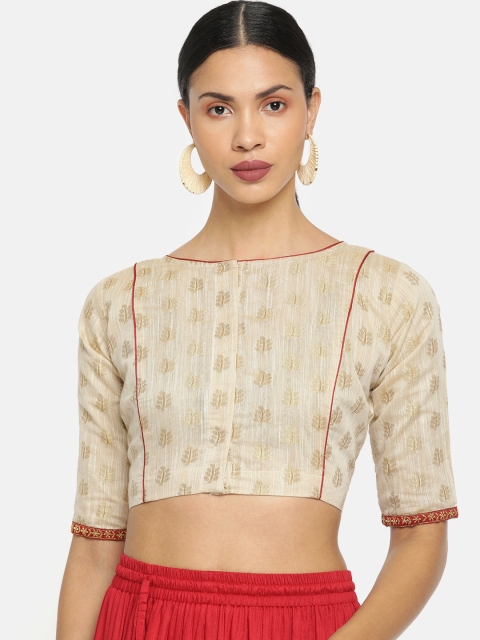 

tantkatha Women Cream-Coloured Self-Design Saree Blouse