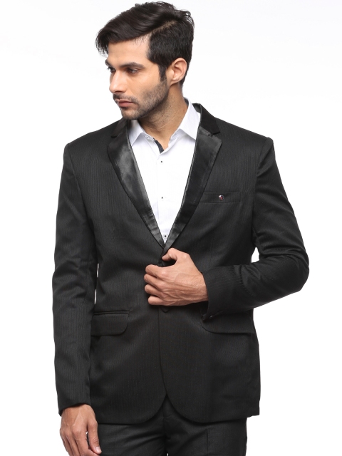 

Blazer Quarter Black Self-Striped Slim Fit Single-Breasted Party Blazer