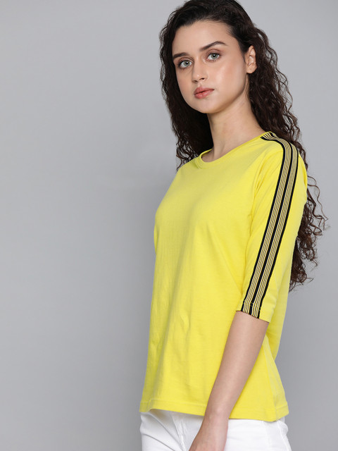 

DILLINGER Women Yellow Solid Round Neck T-shirt With Applique Detailing