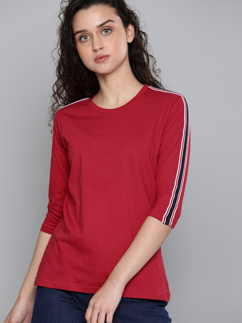 

DILLINGER Women Red Solid Round Neck T-shirt