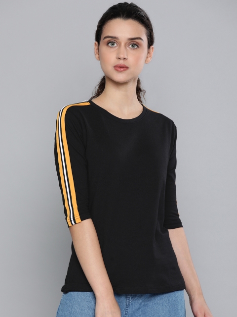 

DILLINGER Women Black Solid Round Neck Pure Cotton T-shirt