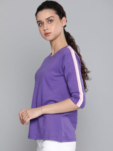 

DILLINGER Women Purple Solid Round Neck T-shirt With Applique Detailing