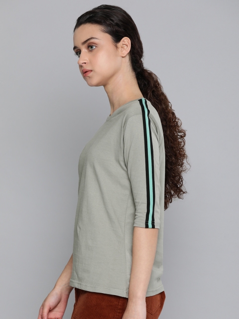 

DILLINGER Women Grey Solid Round Neck T-shirt With Applique Detailing