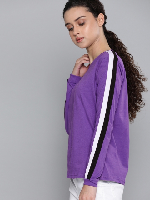 

DILLINGER Women Purple Solid Round Neck T-shirt With Applique Detailing