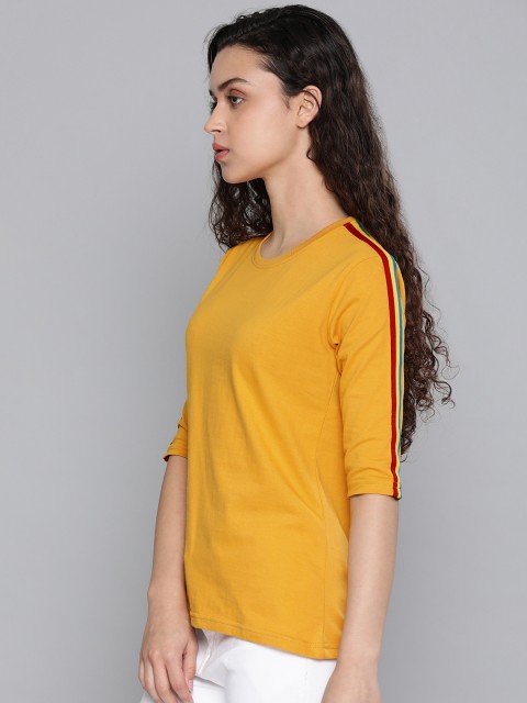 

DILLINGER Women Mustard Yellow Solid Round Neck T-shirt